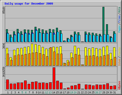 Daily usage for December 2009